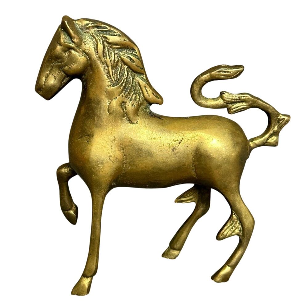 Vintage MCM solid cast brass horse unicorn *missing horn* equestrian decor 5”